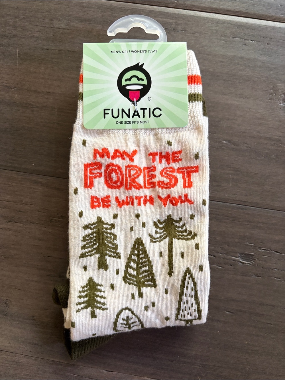 NWT | Funatic Brand Women’s Cream & Olive 'May The Forest Be With You' Crew Sock